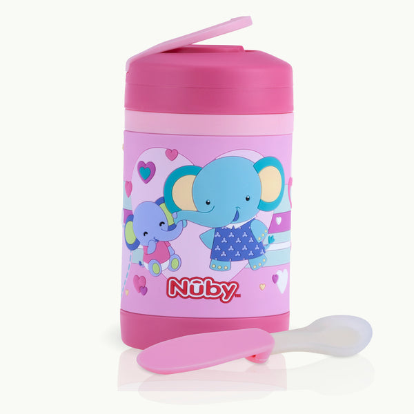 Nuby HK Sale 430ml 3D Stainless Steel Food Jar with Vinyl Wrap - Elephants